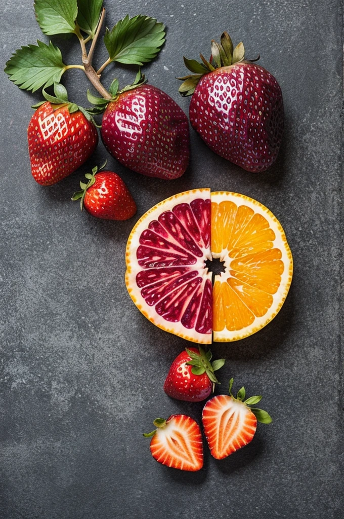 Purple strawberry and a fruity orange