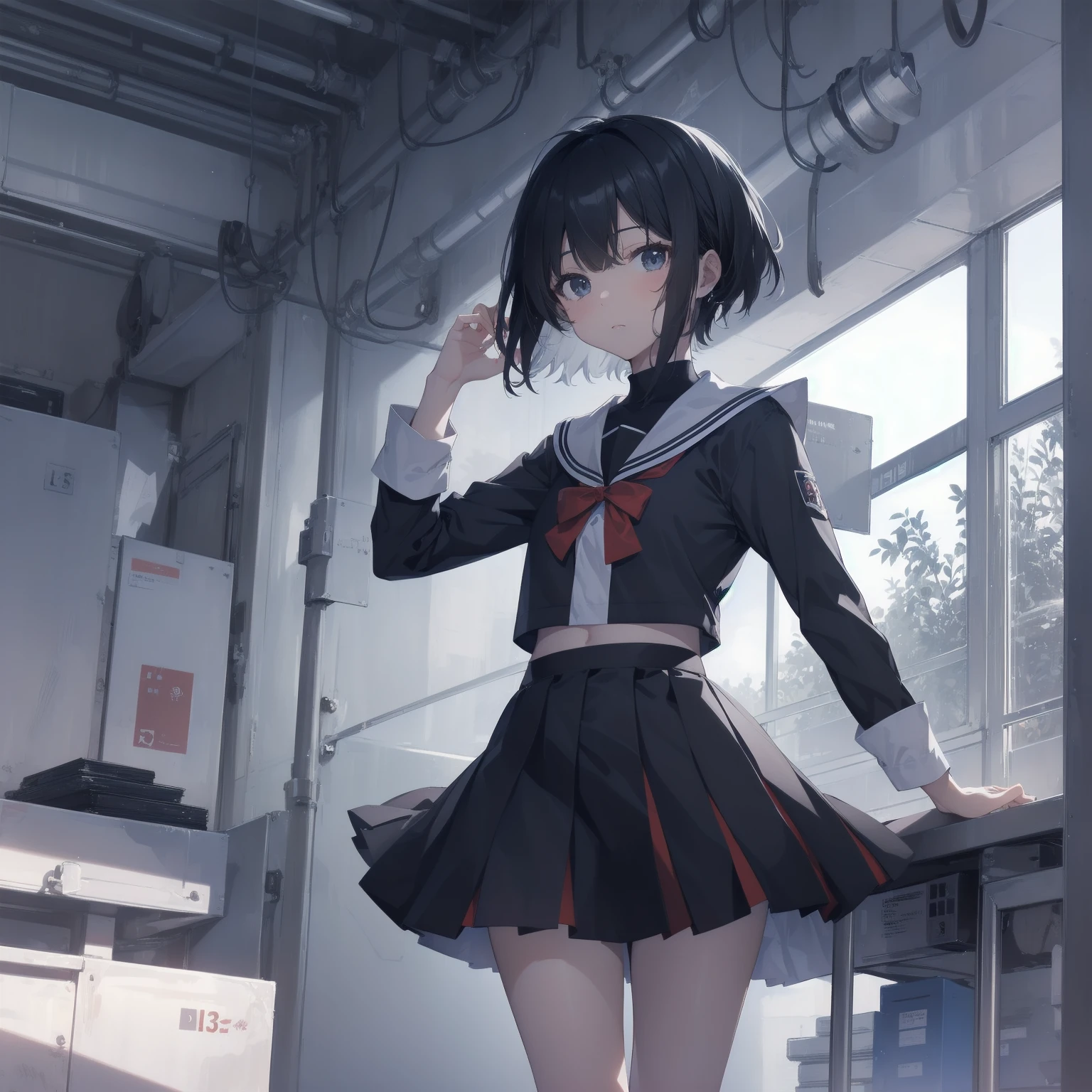 ultra-absurdres-Top quality by artist God, ultra-detailed, high resolution, anime moe artstyle, best anime 8k konachan wallpaper, pixiv contest winner, pool:2810, perfect anatomy,break, 1girl, (Please draw a girl walking sleepily to school alone. )break,(Solo,little female, 13-year-old:1.3),Full limbs, complete fingers,a junior high school student, (very short hair), short cut, flat chest, , small butt, small black eyes, beautiful detailed eyes, well-proportioned iris and pupils, expressive eyes, highres detailed hair, soft expression, salor school_uniform, sailor collar, serahuku, bow, pleated skirt,(Detailed Lighting), (Detailed background), in the School commute route. break,super detailed skin, Best cinematic lighting powered by famous artist, 8k,beauty illustration,photoshop_(medium),very aesthetic,break,((artist:enkyo_yuuichirou )), artist:clamp ,artist:carnelian ,artist:kantoku ,