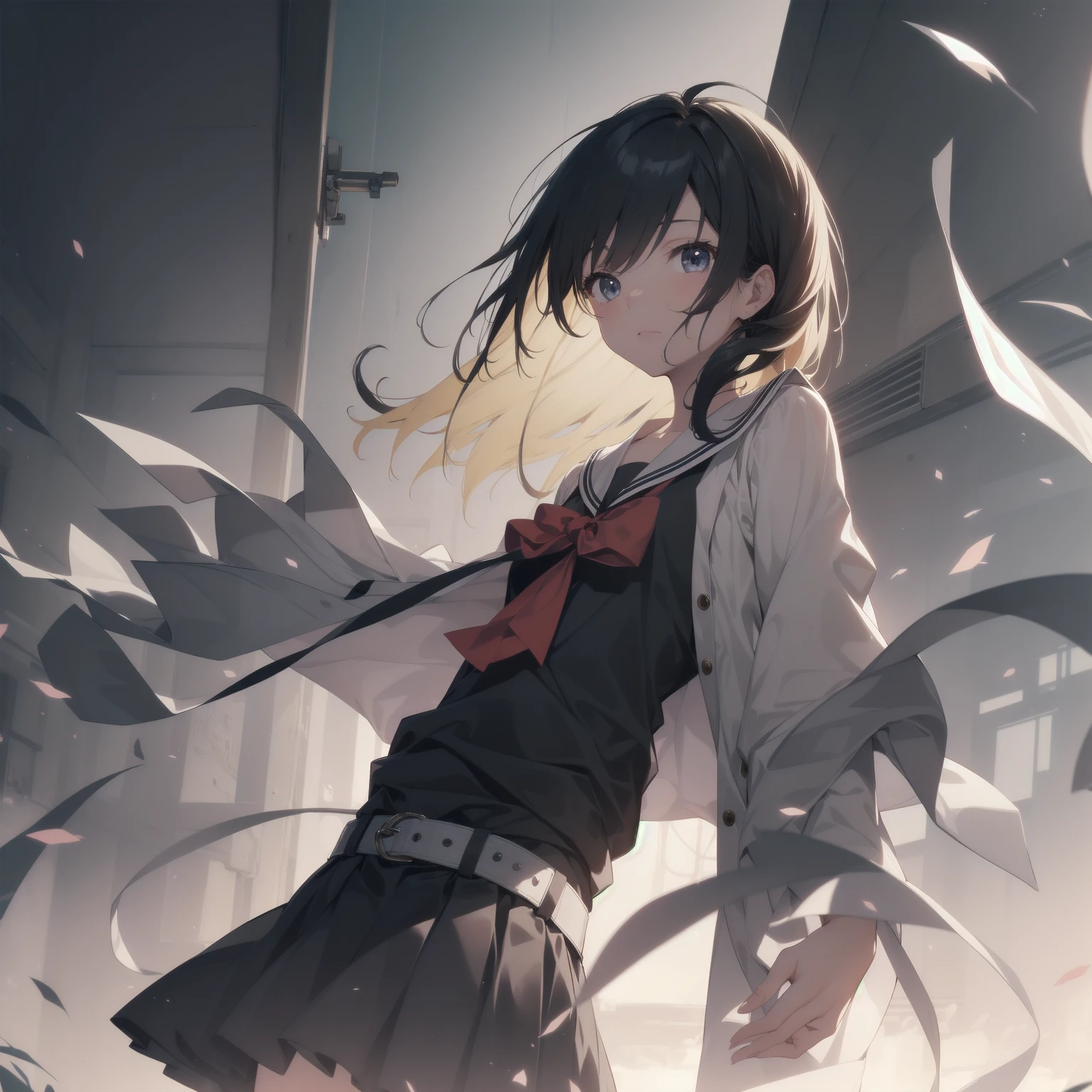 ultra-absurdres-Top quality by artist God, ultra-detailed, high resolution, anime moe artstyle, best anime 8k konachan wallpaper, pixiv contest winner, pool:2810, perfect anatomy,break, 1girl, (Please draw a girl walking sleepily to school alone. )break,(Solo,little female, 13-year-old:1.3),Full limbs, complete fingers,a junior high school student, (very short hair), short cut, flat chest, , small butt, small black eyes, beautiful detailed eyes, well-proportioned iris and pupils, expressive eyes, highres detailed hair, soft expression, salor school_uniform, sailor collar, serahuku, bow, pleated skirt,(Detailed Lighting), (Detailed background), in the School commute route.break,dewy skin, perspiration on the skin,skin texture, fine lines, pores, natural imperfections,light reflections, glossy skin, shiny skin,break,Rim Lighting, Subsurface Scattering, God Rays, Chromatic Aberration, Bokeh, Lens Flare, Volumetric Lighting, Anamorphic Lens Flare, Bloom, Depth of Field,backlight, soft bounced lighting, soft natural lighting, candolelight, neon light, hard(soft) shadows, spot light, break,Best cinematic lighting powered by famous artist, 8k,beauty illustration,photoshop_(medium),very aesthetic,break,((artist:enkyo_yuuichirou )), artist:clamp ,artist:carnelian ,artist:kantoku ,