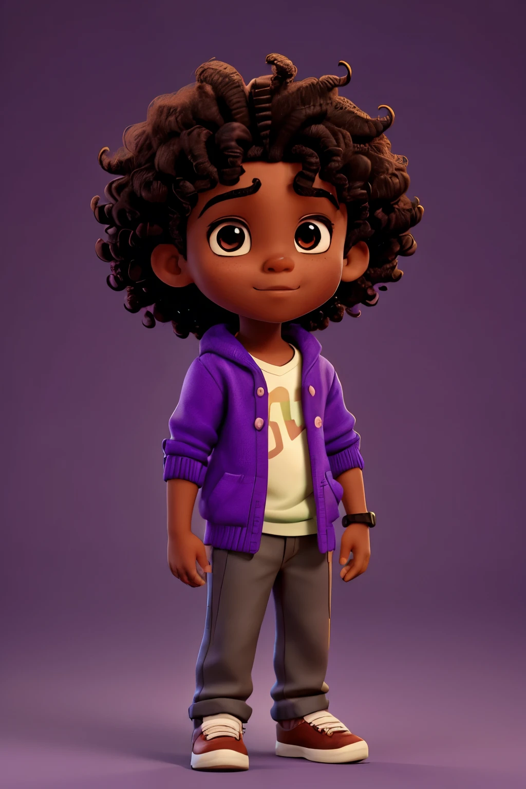 ung boy, darkskin, curly hair, gamer, with purple background