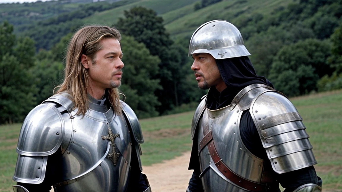 brad pitt and will smith in medieval armour, as knights, medieval war film