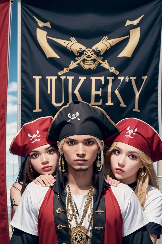 Ua pirate flag with the letters mjm in that same order 