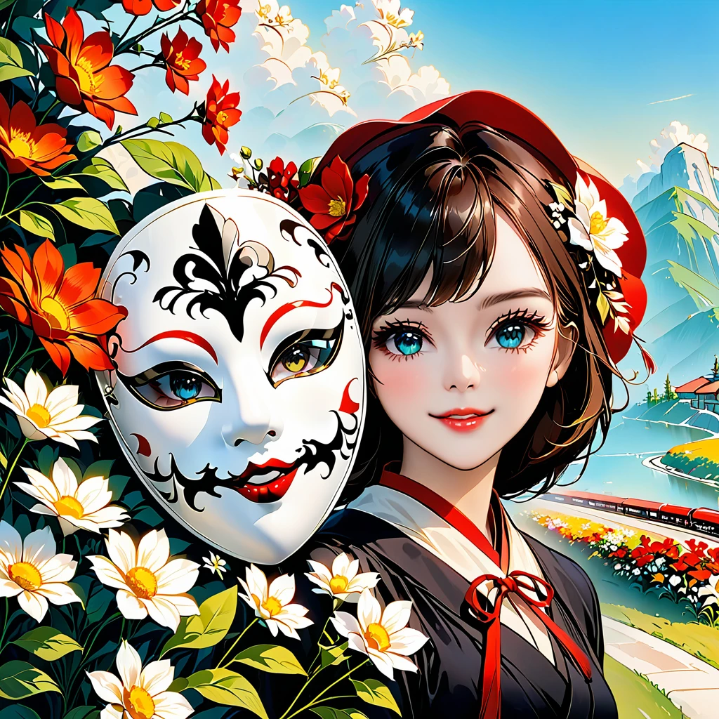 line，黑色line：1.5.黑色line勾勒出轮廓，Retro，Logo Design，Illustrator，Mask full of flowers