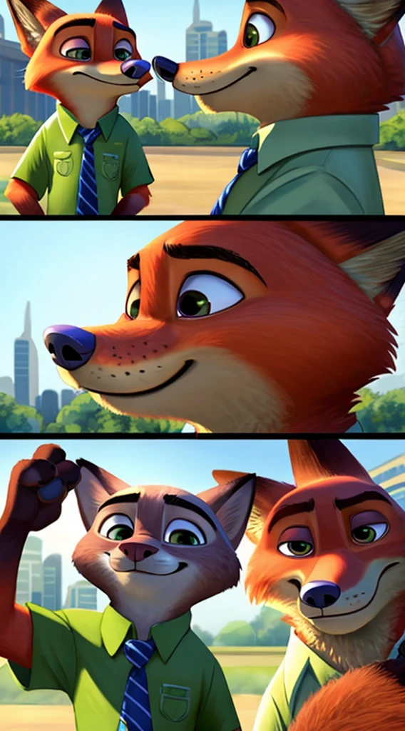 chedevr, better quality, , One, 1 boy，One，Cartoon fox wearing a bow tie and shirt, 《Zootopia》Nick Wilde, Nick Wilde, Zootopia style, style of the film &quot;Zootopia&quot;, Disney Zootopia style, full body close up shot, fluffy Disney style, zoo style, Disney Pixar Zootopia, in a zootopian city, Zoo concept art