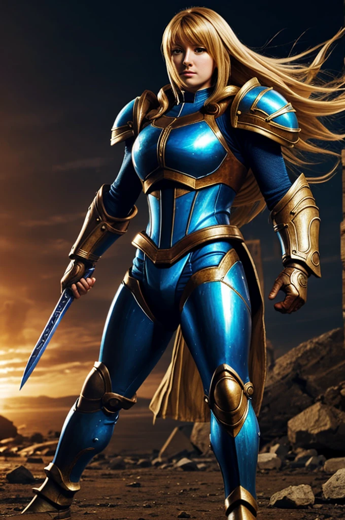 Make Samus Aran in realistic medieval armor.