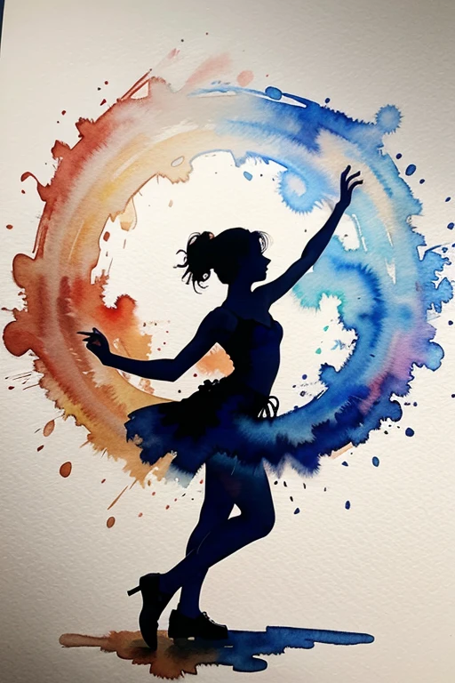 silhouette of woman dancing in watercolour