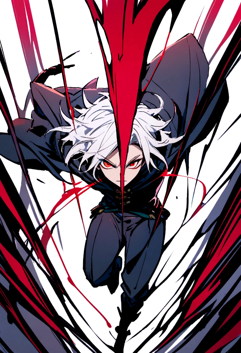 A guy with long white hair and red eyes
