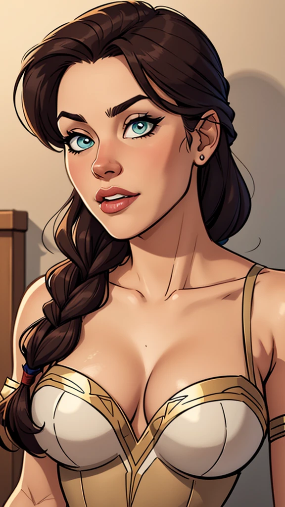 Compensation! Here is the revised and cleaner text:

--- Character: Description of Warrior Princess Xena: Cartoon image of a woman. cartoon style illustration, with highly detailed character design. detailed digital art, showing courage and high quality portrait. 

characteristics:
- Portrait character design - Beautiful digital illustration - Comic art - Young girl with braided hair - Beautiful lined eyes - Medium-large bust and wonderful sexy clothes - Expression of sexual desire from waist to head ---