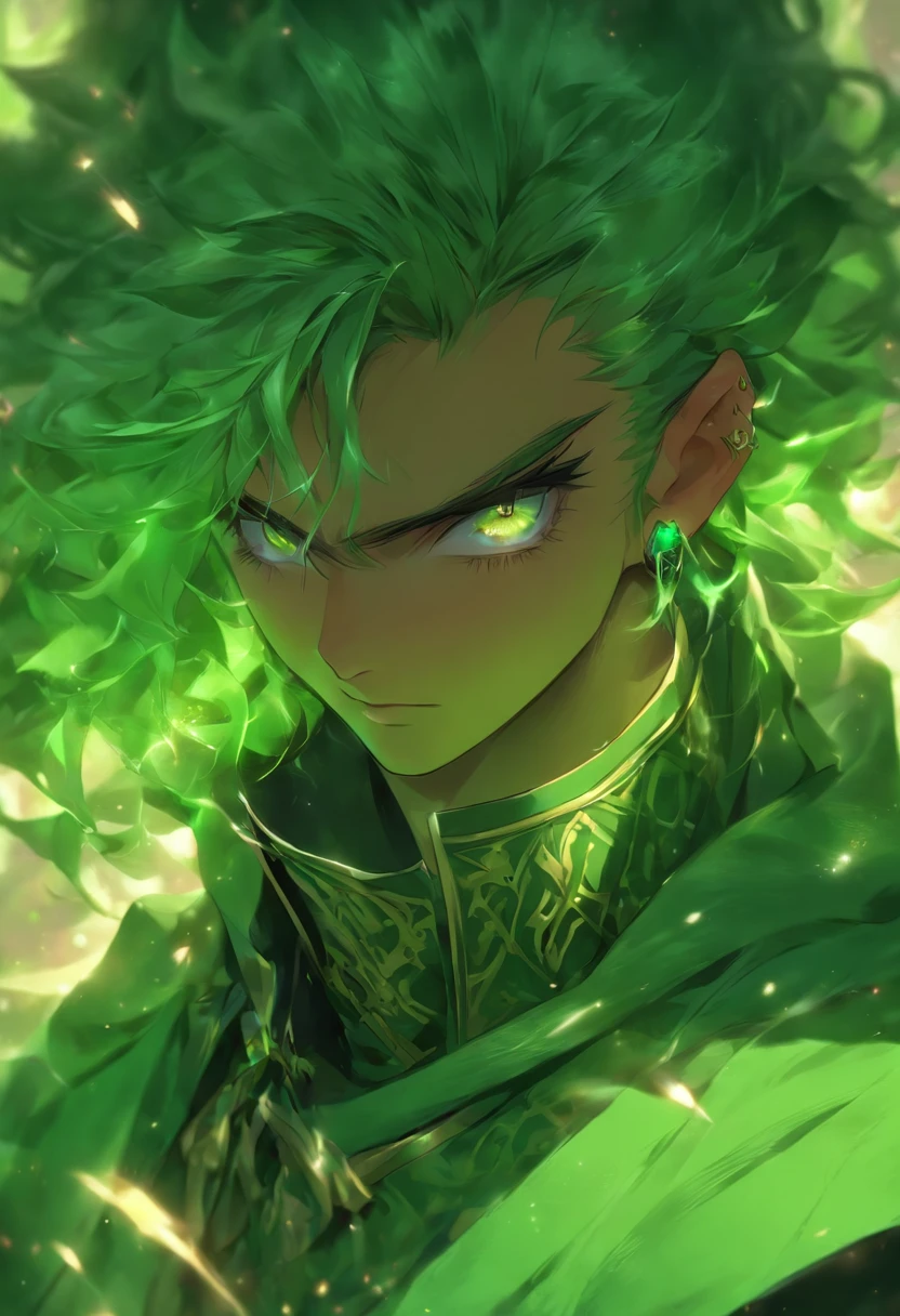 a handsome androgynous prince in a green cape, casimir art, beautiful androgynous prince, handsome guy in demon slayer art, male cleric, official character illustration, delicate androgynous prince, inspired by kris from deltarune, official art, official character art, green cape, beautiful detailed eyes, beautiful detailed lips, extremely detailed eyes and face, long eyelashes, elegant pose, intricate details, cinematic lighting, fantasy art, highly detailed, digital painting, concept art, 8k, photorealistic, masterpiece