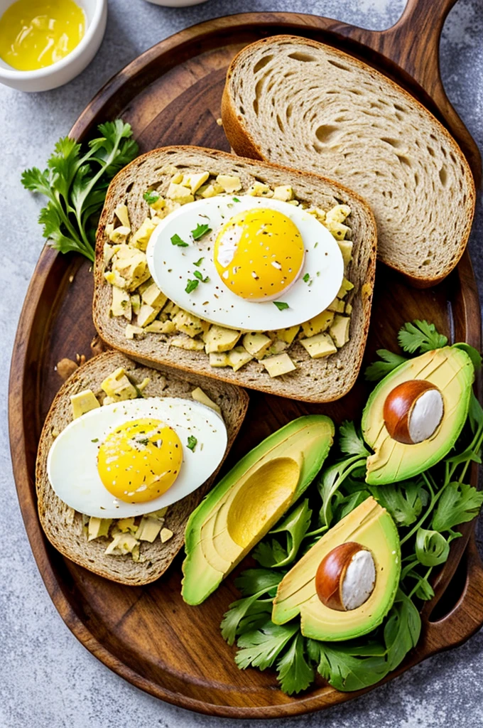 Whole wheat bread with boiled egg, avocado, tomato and cheese