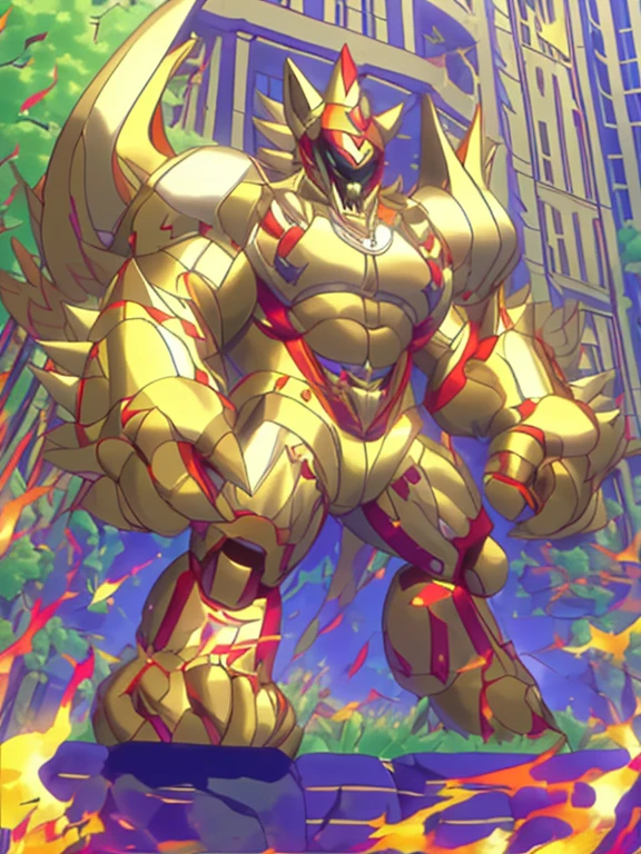 (masterpiece. official art. 8k. best quality. detailed full body. full body.)
(situation 1 : dominating The Phoenix Wolf. The Phoenix Wolf is over 1000 meters long. focus GIANT mechanical Muscular The Phoenix Wolf is trampling the car. Looking down.)
(situation 2 :smoke and flames rising from the destruction in the city)
(Additional details 1: Wearing golden Armor. Cape. Helmet. real texture material. whole body shines like metal. emphasizes the muscles. suit fully made of metal.Robotic suit).
(Additional details 1.5: The arms are golden. The lower half of the body is golden. The wolf-shaped helmet has sharp fangs. The whole body is golden. There is a ring above the head.).
(Additional details 2: Detailed head. Detailed Body. Detailed abs. gigantic muscles. HYPER MUSCLES. Gigachad Muscular. big muscle. pecs. triceps. traps. unusually developed muscular body. body full of huge muscles. showing off muscles. pectorales enormes. Exaggeratedly huge muscles. huge muscles. long legs.).
(Additional details 3:Spread wings. It has wings. The claws are sharp. Sharp teeth.). He is laughing defiantly. The claws are sharp. Sharp teeth. no face).
(Additional details 3.5 : nj5furry, He is laughing defiantly. medieval armor.). (Additional details 4: golden hyper penis. hyper golden penis. big penis)