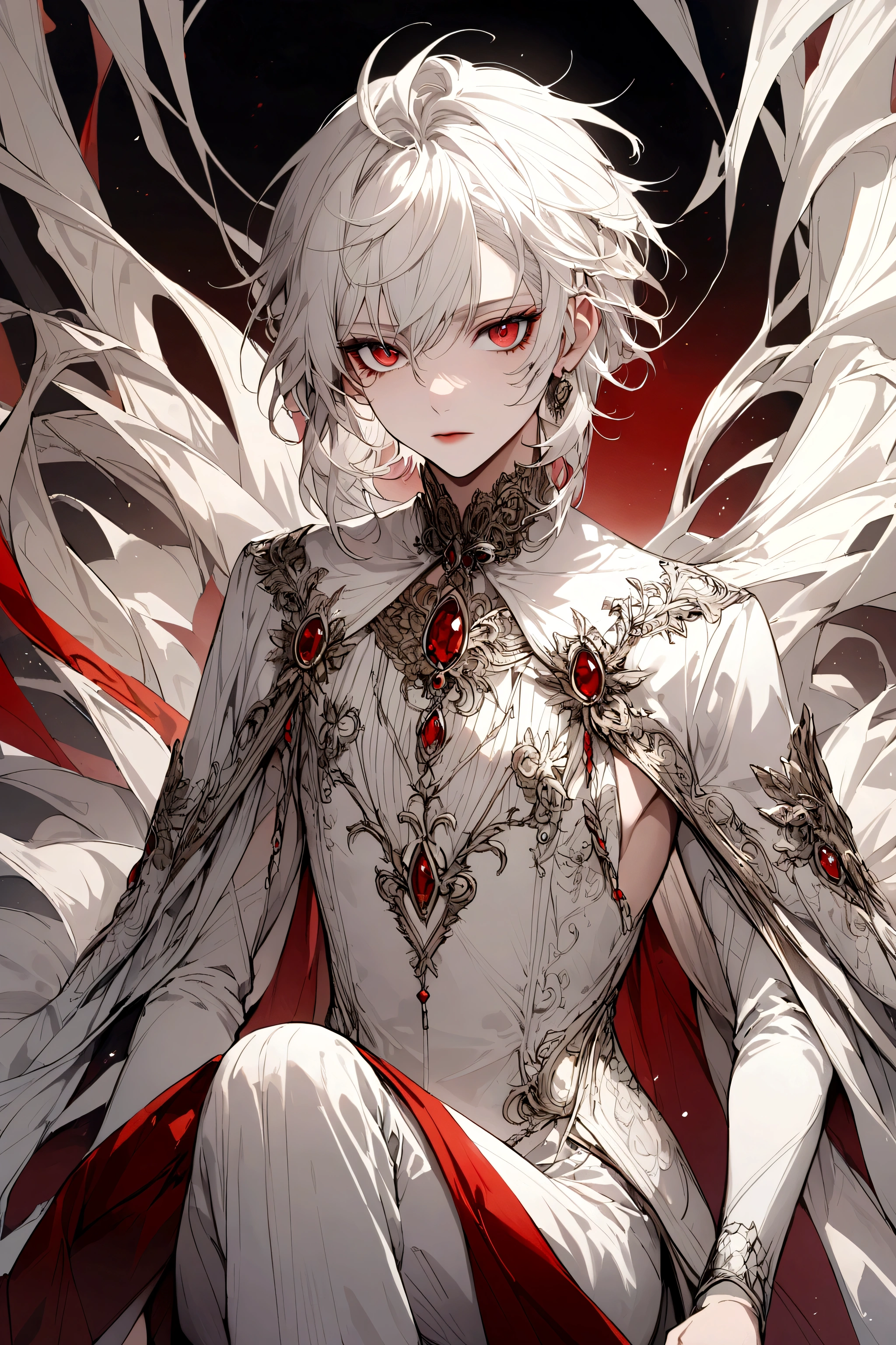 A character with knee-length white hair and red eyes who is male