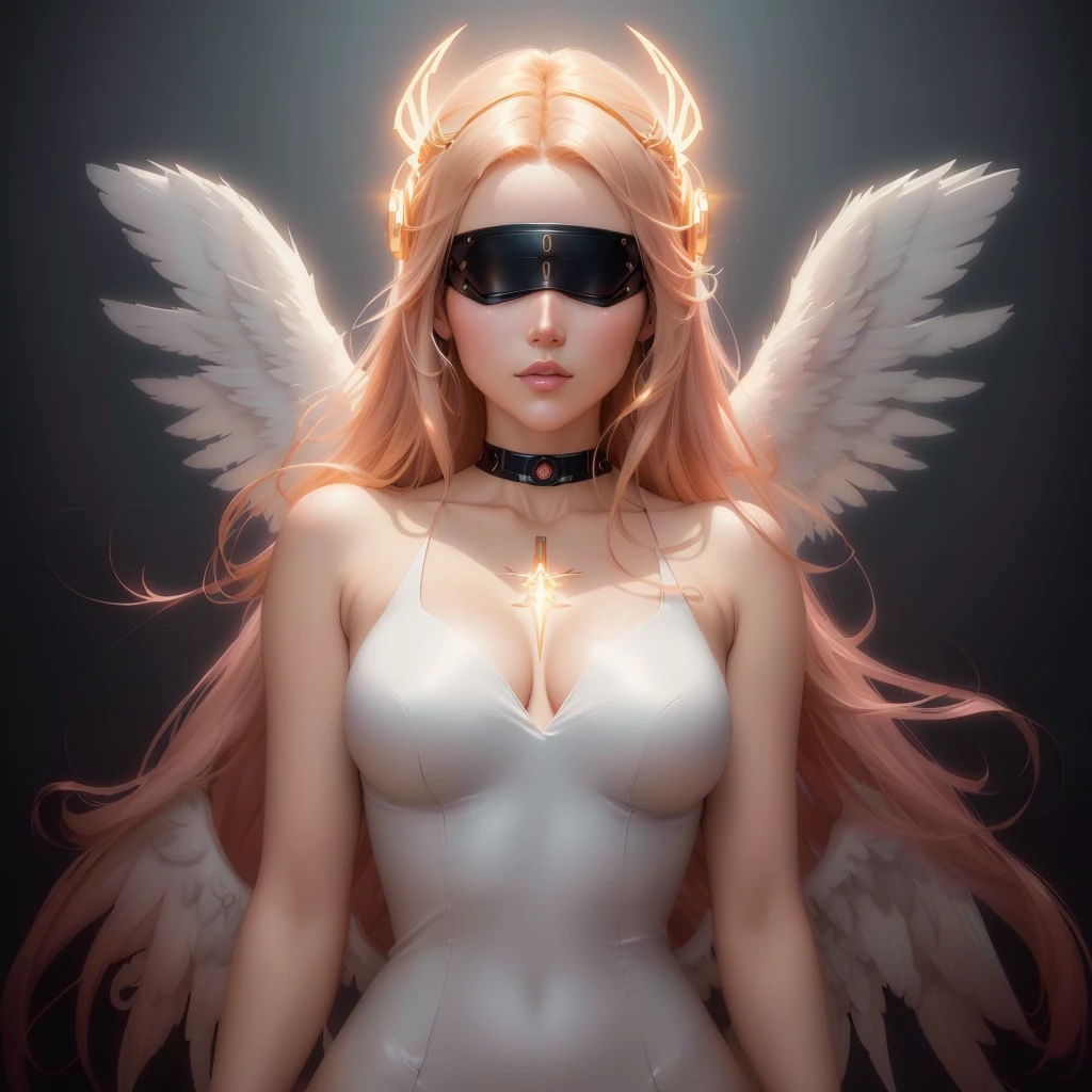 anime - style image of a woman with angel wings and a blindfold, beautiful cyborg angel girl, artgerm julie bell beeple, angel knight girl, artgerm. anime illustration, as a mystical valkyrie, artgerm on artstation pixiv, deviantart artstation cgscosiety, angel knight gothic girl, artwork in the style of guweiz