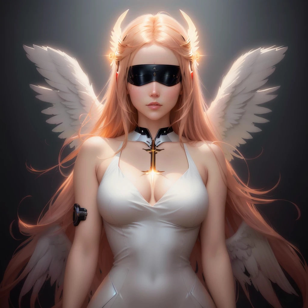 anime - style image of a woman with angel wings and a blindfold, beautiful cyborg angel girl, artgerm julie bell beeple, angel knight girl, artgerm. anime illustration, as a mystical valkyrie, artgerm on artstation pixiv, deviantart artstation cgscosiety, angel knight gothic girl, artwork in the style of guweiz