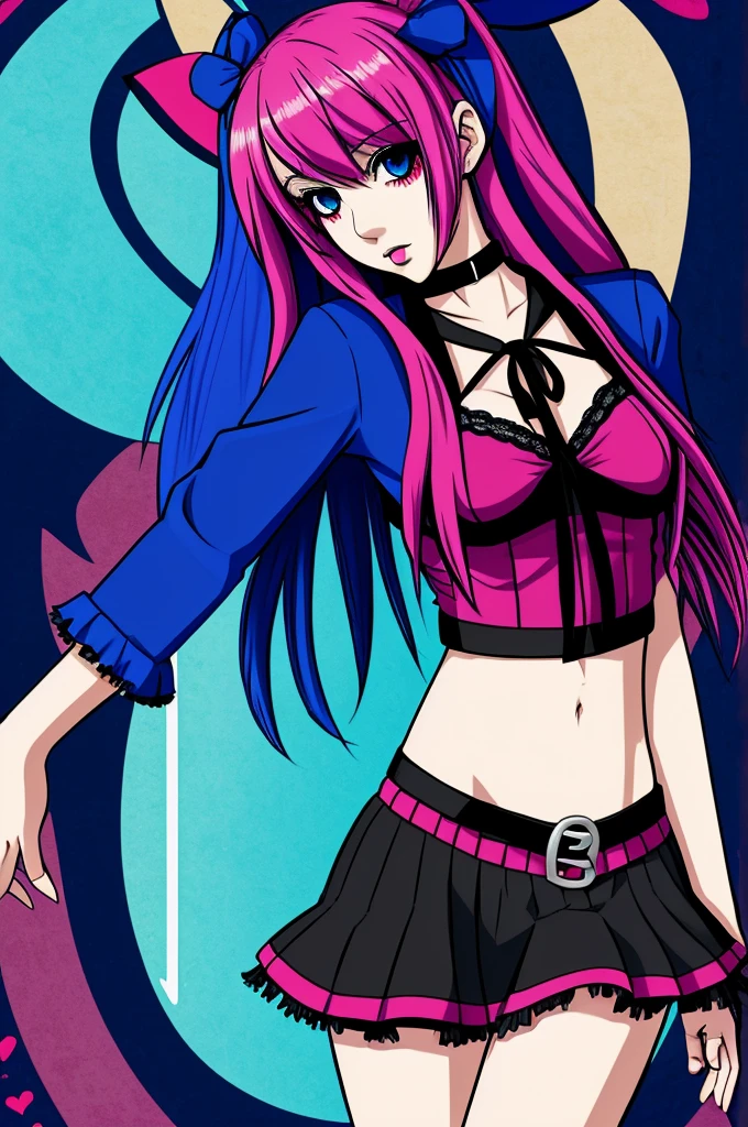 Emo girl in the art style of PASWG (panty and stocking with garterbelt ) and the art style of raggedy ann the musical mixed together emo girl drawing