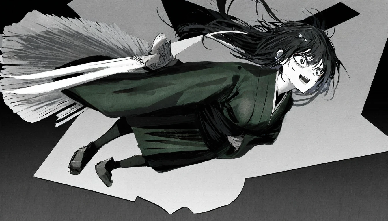 by Demizu Posuka by ziyun,Ninja，knife，
Detailed face paper texture of one girl in kimono, 
Look up diagonally, 
Slope
(High resolution, 
masterpiece, 
Highest quality, )