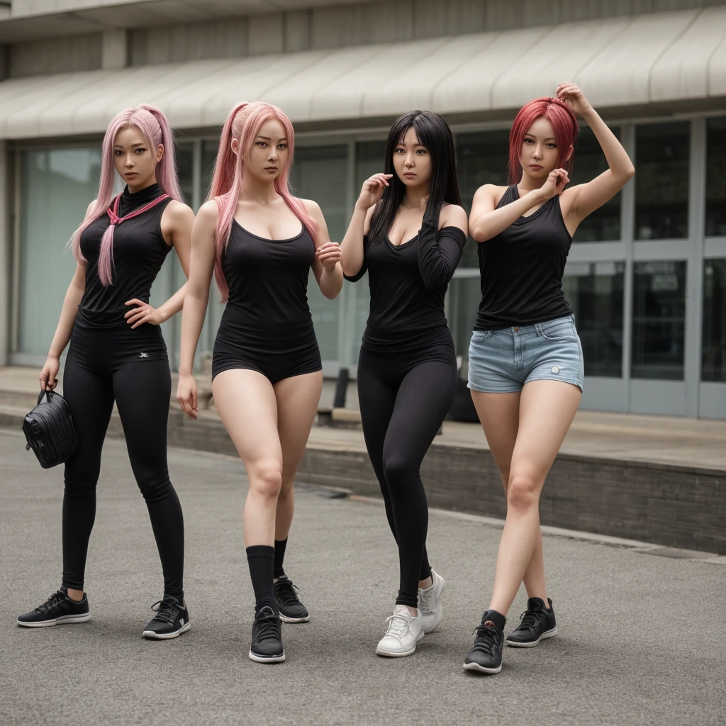 Real life version of Tsunade, Hinata, Sakura and Temari in action, photo realistic
