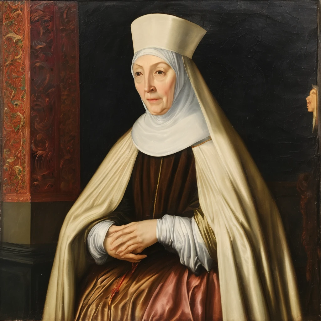 Oil painting, 16th century, woman abbot,