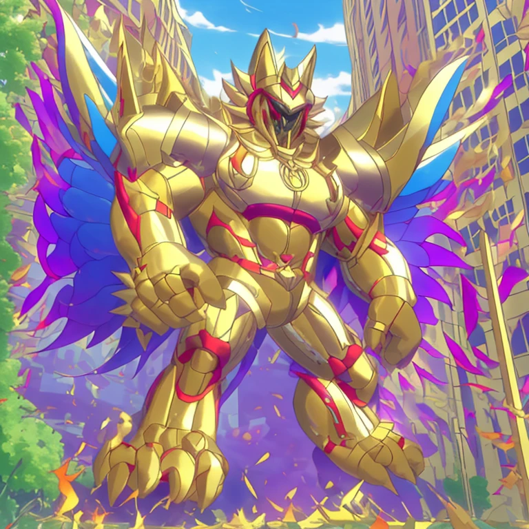 (masterpiece. official art. 8k. best quality. detailed full body. full body.)

(situation 1 : dominating The Phoenix Wolf. The Phoenix Wolf is over 1000 meters long. focus GIANT mechanical Muscular The Phoenix Wolf is trampling the car. Looking down.)

(situation 2 :smoke and flames rising from the destruction in the city)

(Additional details 1: Wearing golden Armor. Cape. Helmet. real texture material. whole body shines like metal. emphasizes the muscles. suit fully made of metal.Robotic suit).

(Additional details 1.5: The arms are golden. The lower half of the body is golden. The wolf-shaped helmet has sharp fangs. The whole body is golden. There is a ring above the head. It has rainbow-colored wings.).

(Additional details 2: Detailed head. Detailed Body. Detailed abs. gigantic muscles. HYPER MUSCLES. Gigachad Muscular. big muscle. pecs. triceps. traps. unusually developed muscular body. body full of huge muscles. showing off muscles. pectorales enormes. Exaggeratedly huge muscles. huge muscles. long legs.).

(Additional details 3:Spread wings. It has wings. The claws are sharp. Sharp teeth.). He is laughing defiantly. The claws are sharp. Sharp teeth.). 

(Additional details 3.5 : nj5furry,  He is laughing defiantly. medieval armor.). (Additional details 4: golden hyper penis. hyper golden penis. big penis)