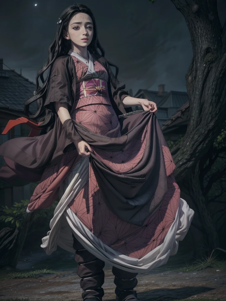 A detailed, high-quality Stable Diffusion prompt for the given topic:

Nezuko Kamado,full body, beautiful detailed eyes, beautiful detailed lips, extremely detailed face, long eyelashes, standing in a field, galaxy night sky, stars, glowing moon, ethereal, mystical, magical, cinematic lighting, dramatic, photorealistic, 8k, highres, masterpiece, ultra-detailed, vibrant colors, fantasy, concept art