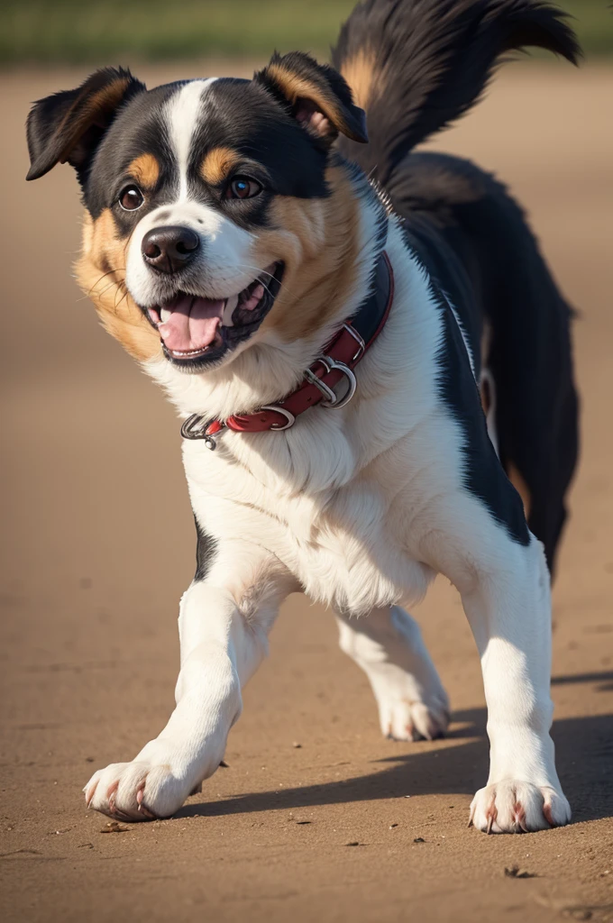 A dog playing happily . IA