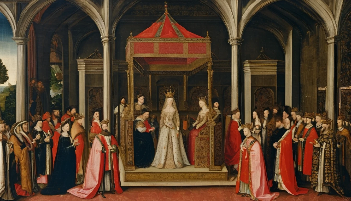 Oil painting, 16th century, wedding ceremony, king and queen