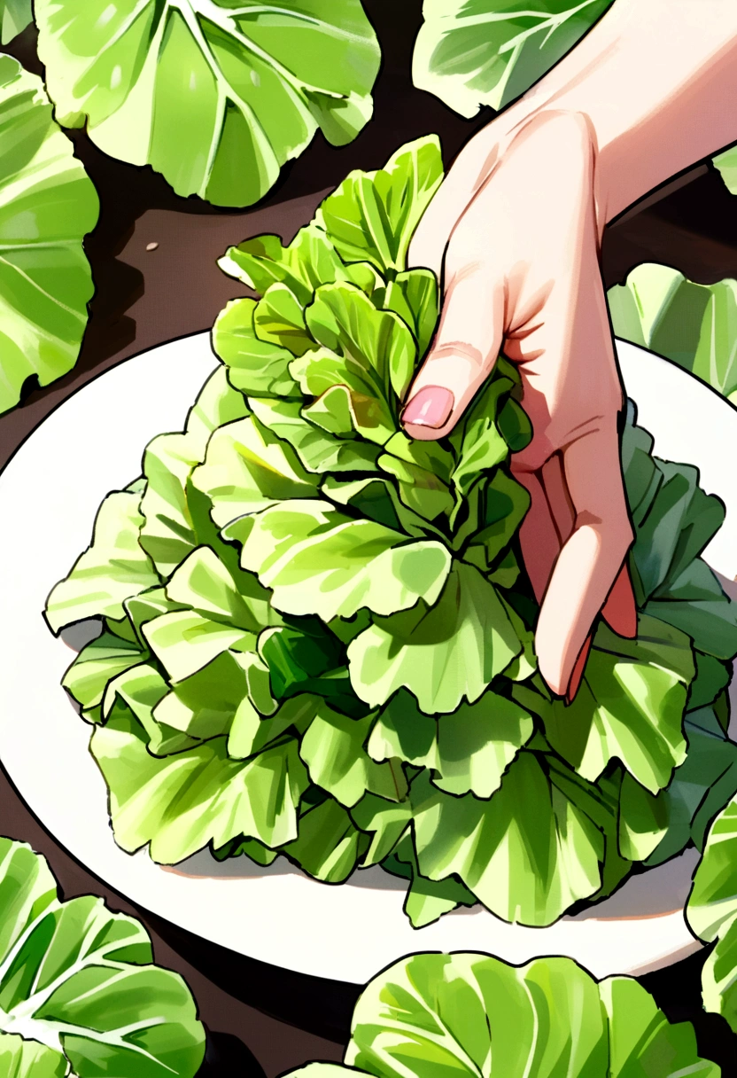 a  fairy flying over a pile of Lettuce, holding one Lettuce on her hand