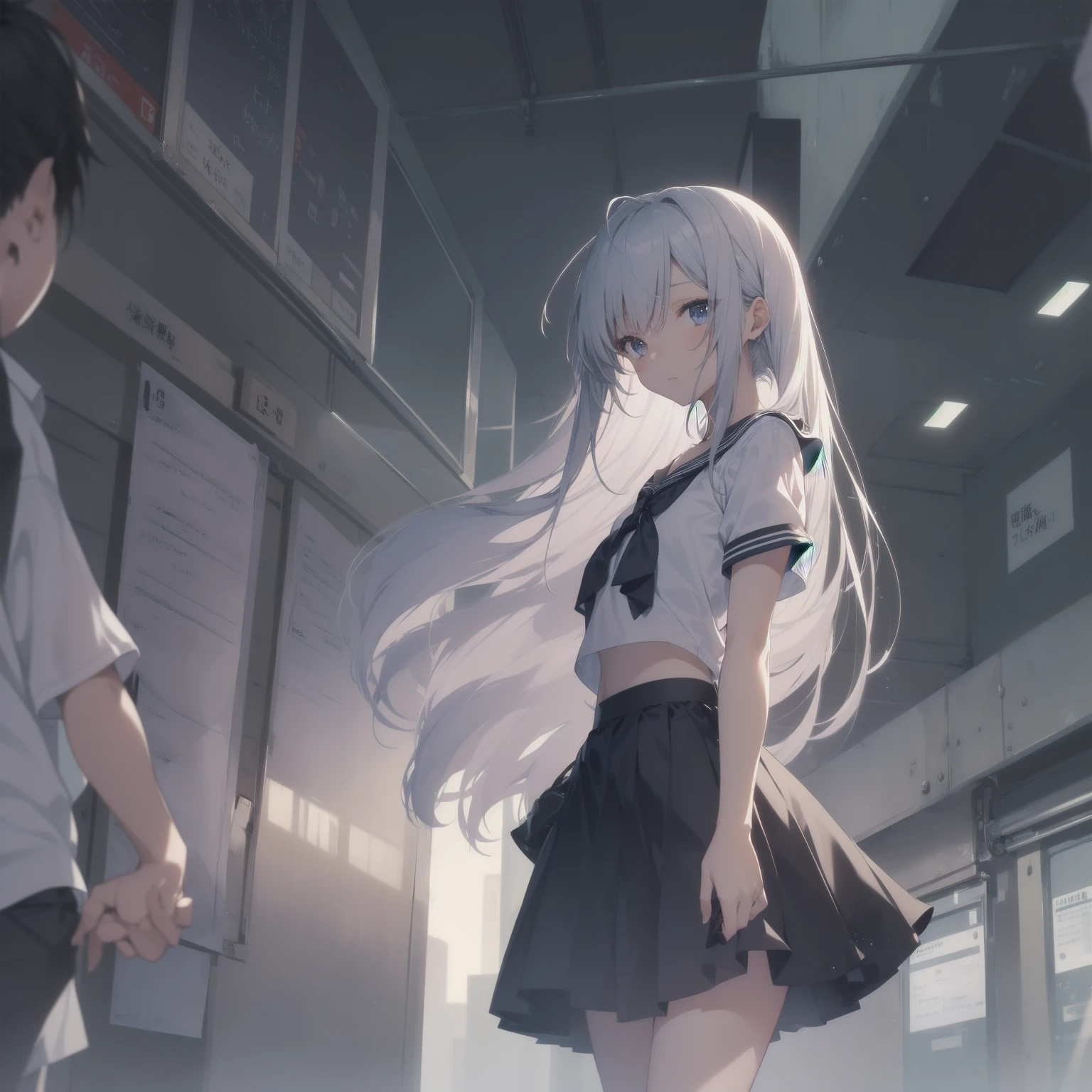 ultra-absurdres-Top quality by artist God, ultra-detailed, high resolution, anime moe artstyle, best anime 8k konachan wallpaper, pixiv contest winner, pool:2810, perfect anatomy,break, 1girl, (Please draw a girl walking sleepily to school alone. )break,(Solo,little female, 13-year-old:1.3),Full limbs, complete fingers,a junior high school student, (very short hair), short cut, flat chest, , small butt, small black eyes, beautiful detailed eyes, well-proportioned iris and pupils, expressive eyes, highres detailed hair, soft expression, salor school_uniform, sailor collar, serahuku, bow, pleated skirt,(Detailed Lighting), (Detailed background), in the School commute route. break,dewy skin, perspiration on the skin,skin texture, fine lines, pores, natural imperfections,light reflections, glossy skin, shiny skin,break, Best cinematic lighting powered by famous artist, 8k,beauty illustration,photoshop_(medium),very aesthetic,break,((artist:enkyo_yuuichirou )), artist:clamp ,artist:carnelian ,artist:kantoku ,