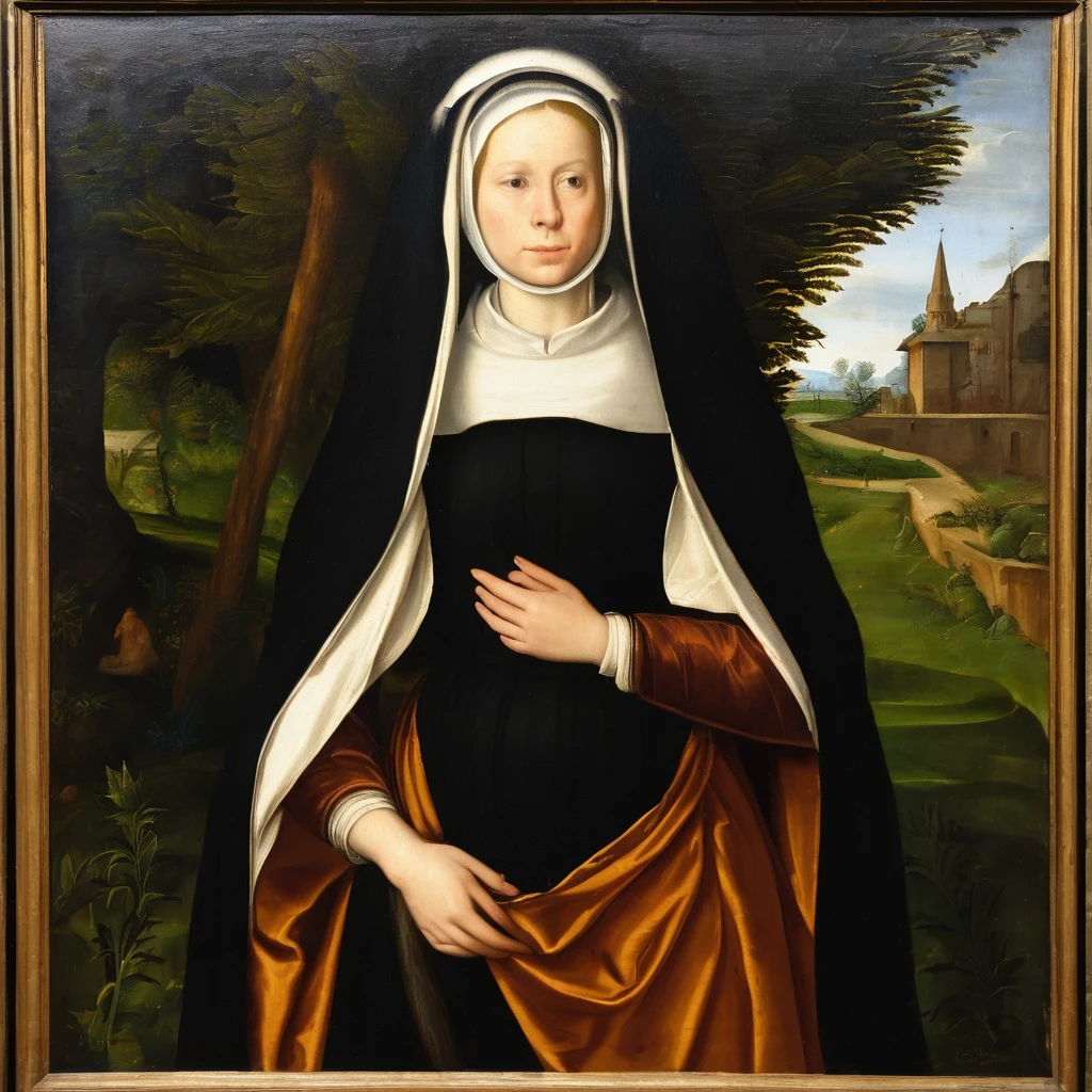 Oil painting, 16th century, young woman abbot,