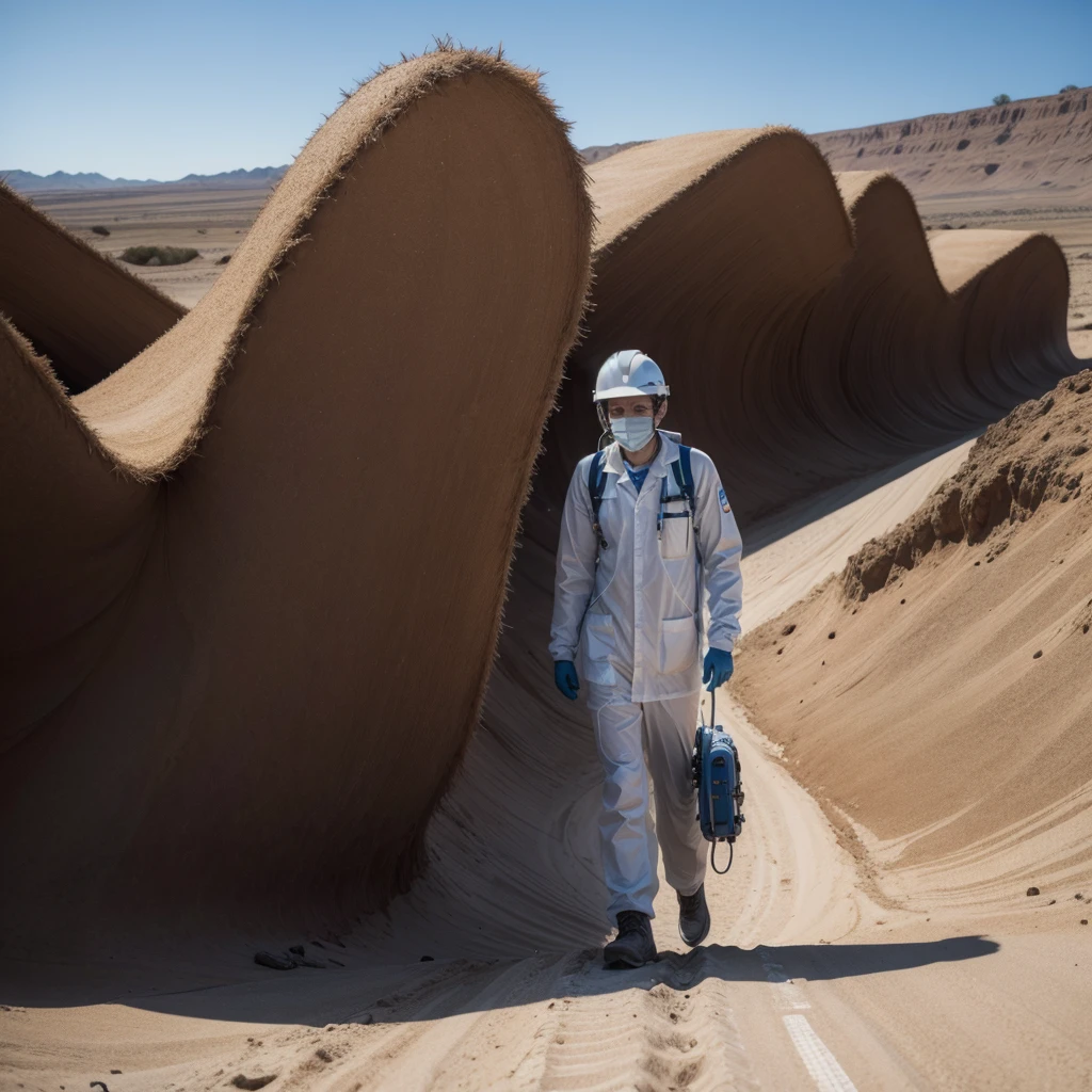 scientist arrives at the site with research equipment