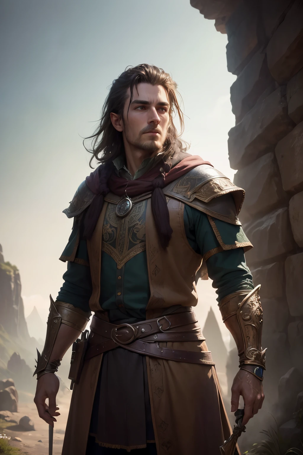 ((best qualityer)), ((work of art)), (detailded), 8K, 4K, hight contrast, work of art, 1 fantasy adventurer similar to the works of JRR Tolkien, clear lighting, detailed shadows 

