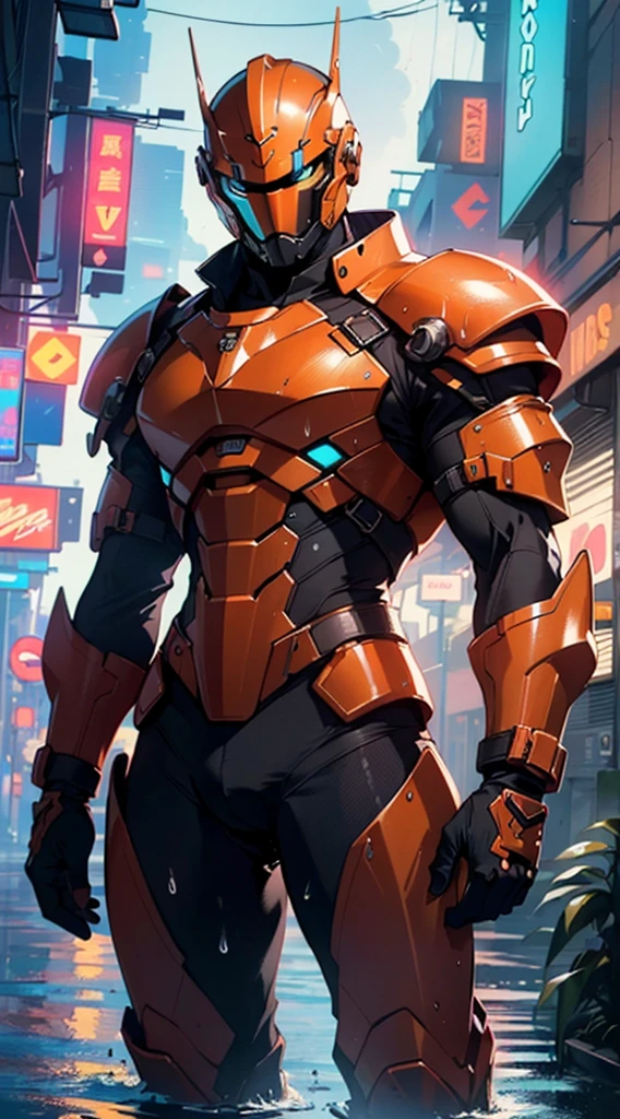 (man:1.5),muscular man in mecha armor,(((1man))),((man muscular in mecha armor)),
((exaggerated muscles,exaggerated shoulders,very muscular and huge)),man chest,((((muscular,muscular man,tall,big biceps,abs,big thighs,broad shoulders)))) big dick,
mandalorian helmet,underwater armor,mecha armor,full of weapons,((LED lights, RGB lights,black and neon red armor)),((wet armor,intricate armor,detailed armor)),
(dynamic pose:1.0),solo focus,(centered,scale to fit dimensions,Rule of thirds),
cyberpunk city by the ocean at night, with bright neon signs and dark stormy clouds and puddles, scenery:1.25,
highres, sharp focus, (ultra detailed, extremely detailed), (photorealistic artwork:1.37),(extremely detailed CG unity 8k wallpaper),((synthwave background theme)),(((vibrant colors))),(intricate background),(masterpiece),(best quality),