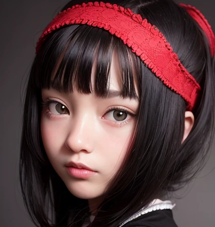 a masterpiece portrait of a beautiful young girl with a small face and a cute expression with a black cat, wearing a red headband, in a , shot with a DSLR camera, high-quality 8k UHD image with realistic skin details, detailed facial features, rim lighting, and a beautiful bokeh background,