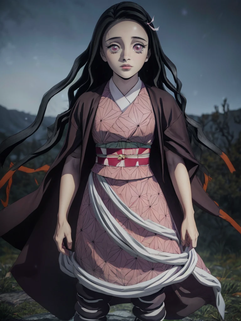 

Nezuko Kamado,full body, beautiful detailed eyes, beautiful detailed lips, extremely detailed face, long eyelashes, standing in a field, galaxy night sky, stars, glowing moon, ethereal, mystical, magical, cinematic lighting, dramatic, photorealistic, 8k, highres, masterpiece, ultra-detailed, vibrant colors, fantasy, concept art