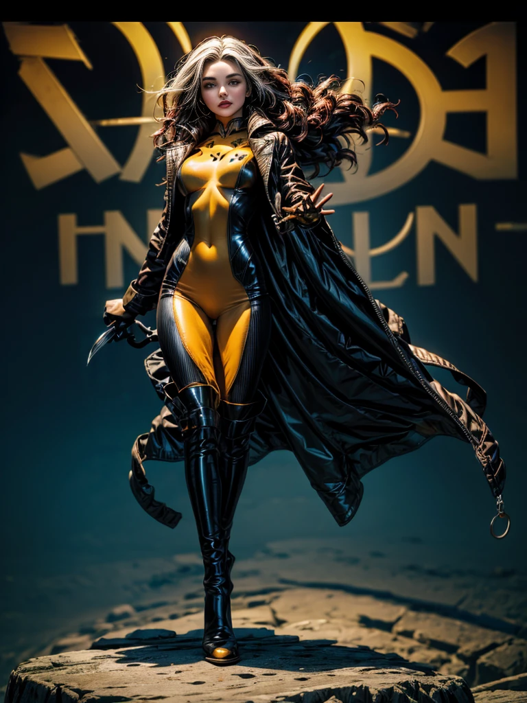 Miranda Kerr、masterpiece、High quality 4K、villain (X-Men)、Gothic Girl、Sculpted Body Gothic Makeup、Black jacket、Red and blue bodysuit、masterpiece、Highest quality、Cowboy Shots、One personの女の子、One person、Technology Military Bodysuit、fringe