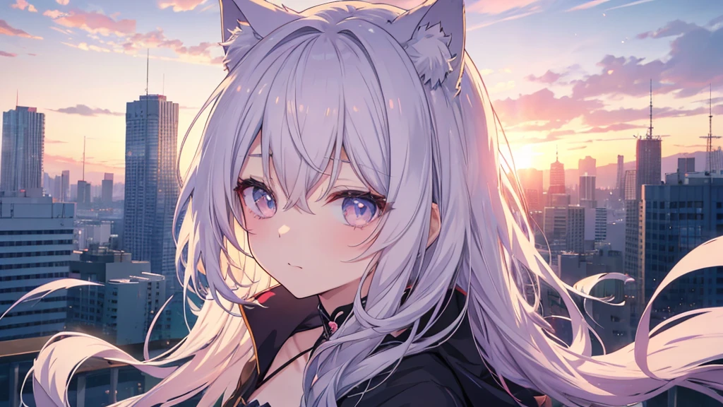 Anime cat girl with cat ears, Look at your shoulder, Anime drawing by Yang J, Pixiv contest winners, serial art, デジタルanime illustration, kawashi, anime style illustration, anime style 4k, beautiful anime portrait, anime style portrait, anime style artwork, Guweiz style artwork, anime illustration, digital anime art, Detailed digital anime art, beautiful sunset