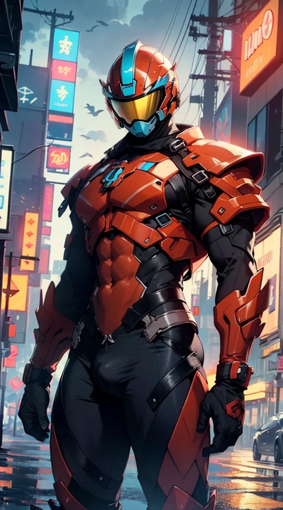 (man:1.5),muscular man in mecha armor,(((1man))),((man muscular in mecha armor)),

((exaggerated muscles,exaggerated shoulders,very muscular and huge)),man chest,((((muscular,muscular man,tall,big biceps,abs,big thighs,broad shoulders)))) big dick,

mandalorian helmet,underwater armor,mecha armor,full of weapons,((LED lights, RGB lights,black and neon red armor)),((wet armor,intricate armor,detailed armor)),

(dynamic pose:1.0),solo focus,(centered,scale to fit dimensions,Rule of thirds),

cyberpunk city by the ocean at night, with bright neon signs and dark stormy clouds and puddles, scenery:1.25,

highres, sharp focus, (ultra detailed, extremely detailed), (photorealistic artwork:1.37),(extremely detailed CG unity 8k wallpaper),((synthwave background theme)),(((vibrant colors))),(intricate background),(masterpiece),(best quality),