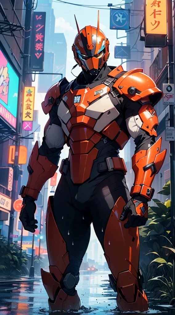 (man:1.5),muscular man in mecha armor,(((1man))),((man muscular in mecha armor)),

((exaggerated muscles,exaggerated shoulders,very muscular and huge)),man chest,((((muscular,muscular man,tall,big biceps,abs,big thighs,broad shoulders)))) big dick,

mandalorian helmet,underwater armor,mecha armor,full of weapons,((LED lights, RGB lights,black and neon red armor)),((wet armor,intricate armor,detailed armor)),

(dynamic pose:1.0),solo focus,(centered,scale to fit dimensions,Rule of thirds),

cyberpunk city by the ocean at night, with bright neon signs and dark stormy clouds and puddles, scenery:1.25,

highres, sharp focus, (ultra detailed, extremely detailed), (photorealistic artwork:1.37),(extremely detailed CG unity 8k wallpaper),((synthwave background theme)),(((vibrant colors))),(intricate background),(masterpiece),(best quality),