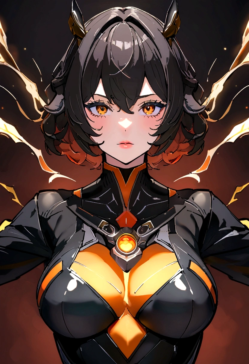 A portrait of a australian with black bodysuit long sleeve, No estilo do Unreal Engine 5, Empoderamento feminino --AR 128:85 a woman dressed in a black bodysuit long sleeve, no estilo de retratos suavemente iluminados, UHD 32k, Curves thrown, energia juvenil, and amber, realismo total
