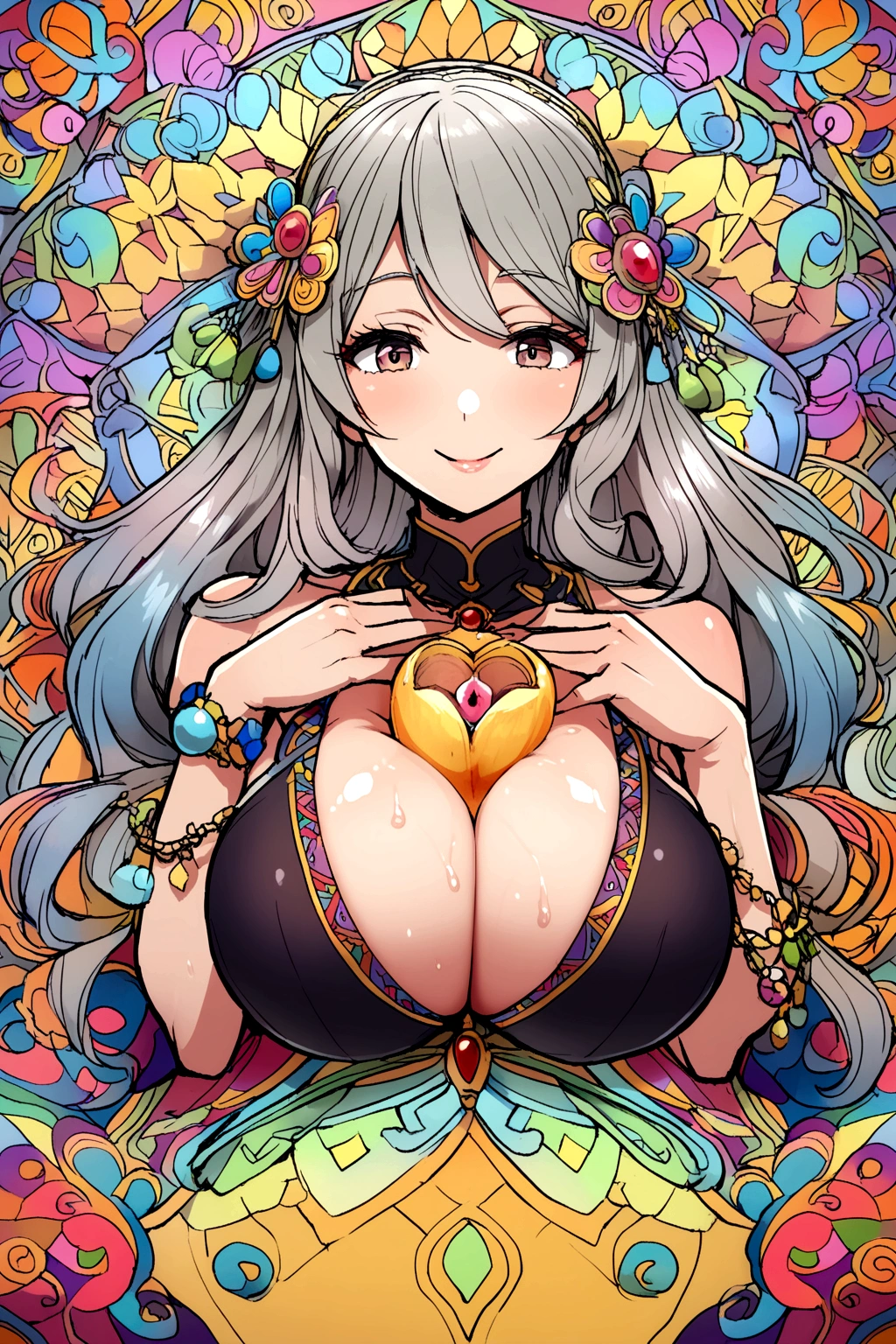 A busty 40 year old woman doing a paizuri to a