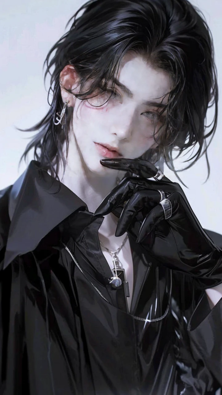 Black hair, dark background