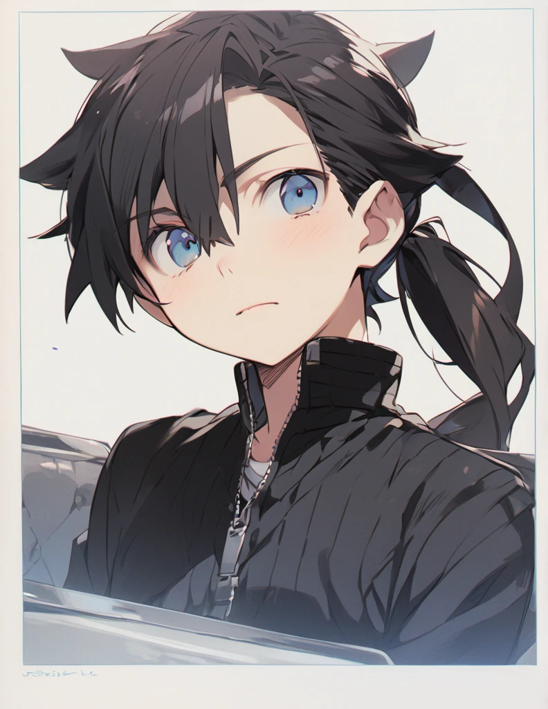 Middle school boy 黒 ponytail hair スケッチ