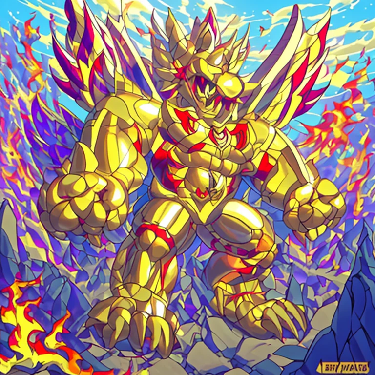 (masterpiece. official art. 8k. best quality. detailed full body. full body.)
(situation 1 : dominating The Phoenix Wolf. The Phoenix Wolf is over 1000 meters long. focus GIANT mechanical Muscular The Phoenix Wolf is trampling the car. Looking down.)
(situation 2 :smoke and flames rising from the destruction in the city)
(Additional details 1: Wearing golden Armor. Cape. Helmet. real texture material. whole body shines like metal. emphasizes the muscles. suit fully made of metal.Robotic suit).
(Additional details 1.5: The arms are golden. The lower half of the body is golden. The wolf-shaped helmet has sharp fangs. The whole body is golden. There is a ring above the head. It has rainbow-colored wings.).
(Additional details 2: Detailed head. Detailed Body. Detailed abs. gigantic muscles. HYPER MUSCLES. Gigachad Muscular. big muscle. pecs. triceps. traps. unusually developed muscular body. body full of huge muscles. showing off muscles. pectorales enormes. Exaggeratedly huge muscles. huge muscles. long legs.).
(Additional details 3:Spread wings. It has wings. The claws are sharp. Sharp teeth.). He is laughing defiantly. The claws are sharp. Sharp teeth.).
(Additional details 3.5 : nj5furry, He is laughing defiantly. medieval armor.). (Additional details 4: golden hyper penis. hyper golden penis. big penis)