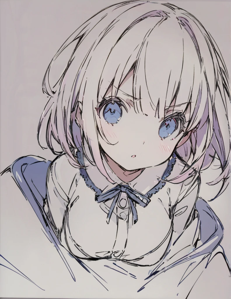 Blue-eyed busty junior high school girl　ピンク色のshort bob　sketch