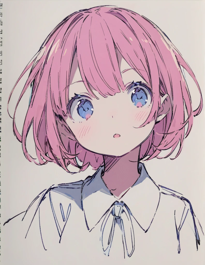 Blue-eyed junior high school girl　ピンク色のshort bob　sketch