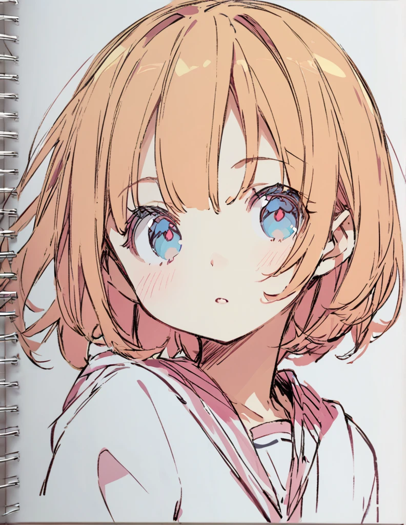 Blue-eyed junior high school girl　ピンク色のshort bob　sketch