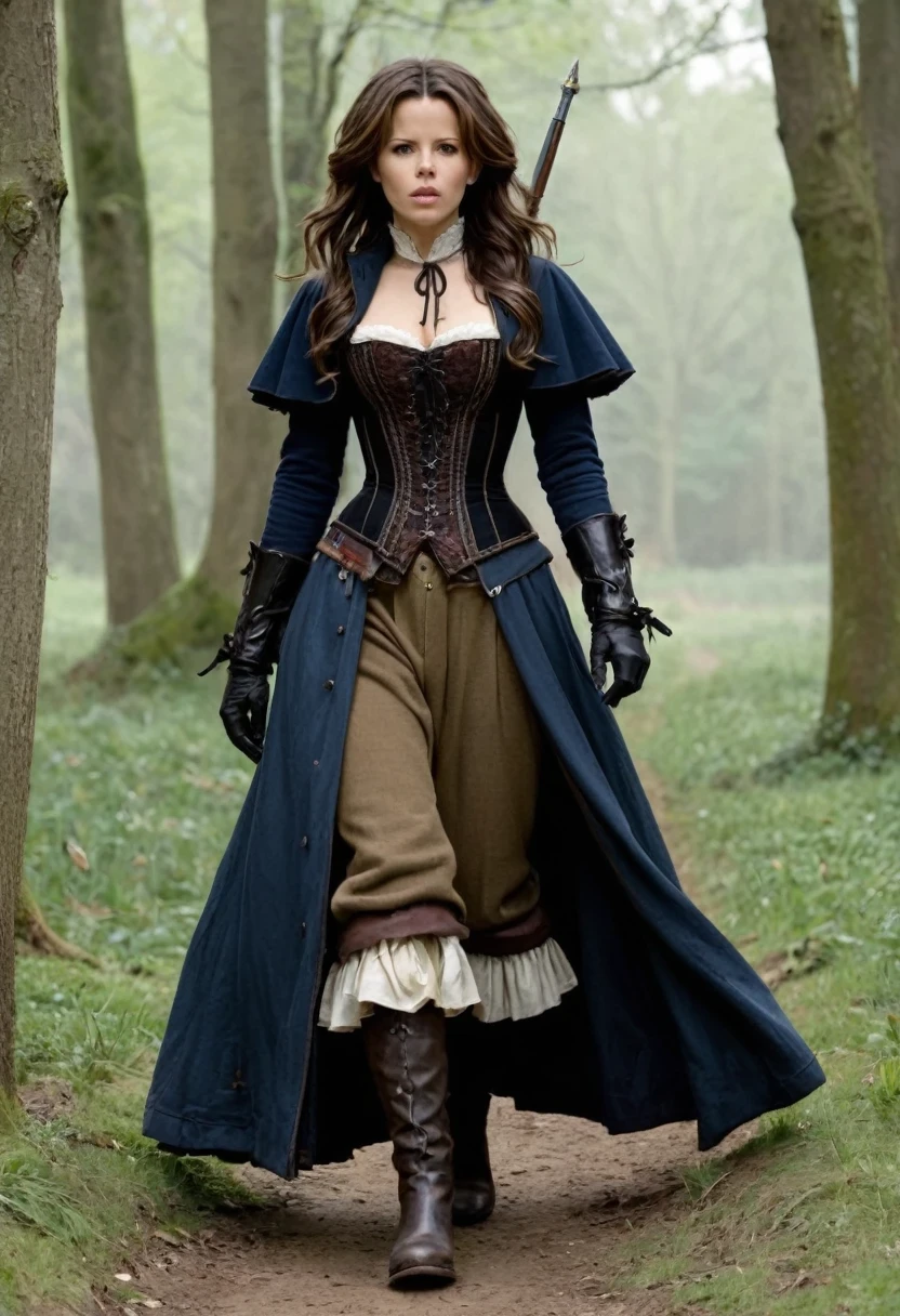 (Kate Beckinsale) as Anna Valerious is often seen wearing period clothing that reflects her noble status and combat life. She wears a combination of traditional Romanian attire with practical elements for monster hunting., including corsets, long skirts, combat boots and a leather coat.