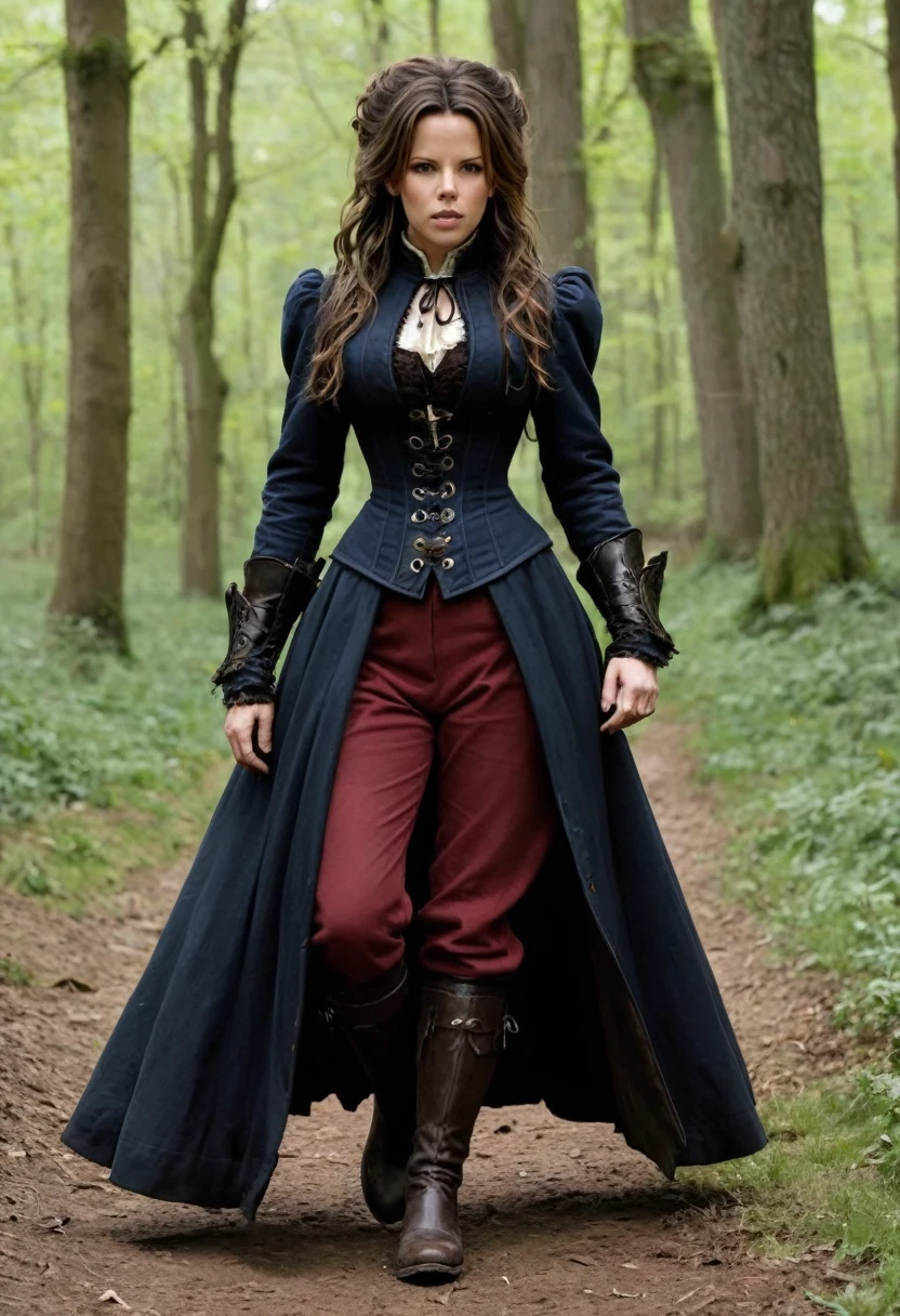 (Kate Beckinsale) as Anna Valerious is often seen wearing period clothing that reflects her noble status and combat life. She wears a combination of traditional Romanian attire with practical elements for monster hunting., including corsets, long skirts, combat boots and a leather coat.