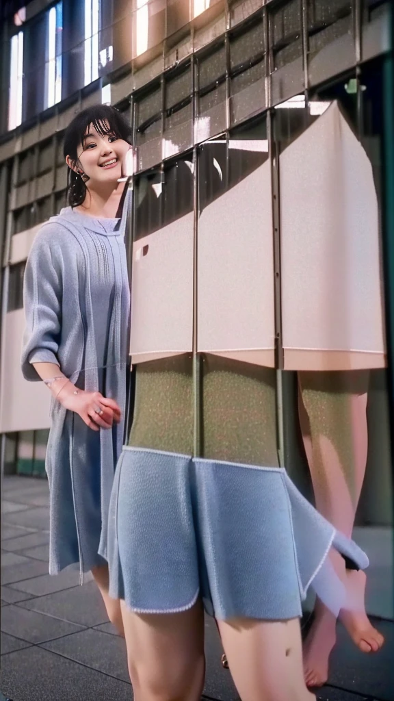 (((Tokyo Street:1.5))、Woman walking in the city:1.3、The background is the street)、(Realistic、Like a photograph、Live Action、8K, Realistic, RAW Photos, Best image quality: 4), Single-lens reflex camera、RAW Photos, Highest quality, Realistic, Very detailed CG Unity 8k wallpaper, Written boundary depth, Cinematic Light, Lens flare, Ray Tracing, Realistic background、completely naked,perfect nude,undressed、((ultra high density skin))、 1 female,cute japanese gal、((whole body:1.5)，look up:smile、I like that style、stylish、Very detailed、Pay attention to the details、Perfect outfit、Beautiful feet:1，Anatomically correct body、Accurate Fingers、Are standing、View from below
