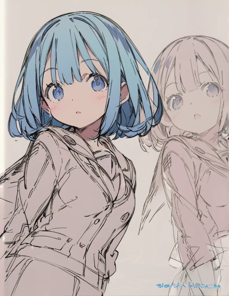 Blue-eyed busty junior high school girl ピンク色のshort bob sketch